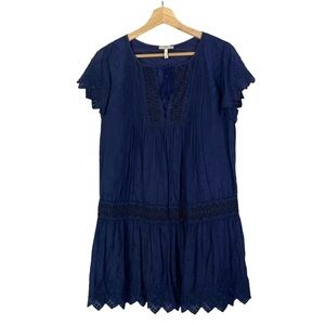 Joie Dark Blue Lace Silk Blend Short Sleeve Mini Dress S